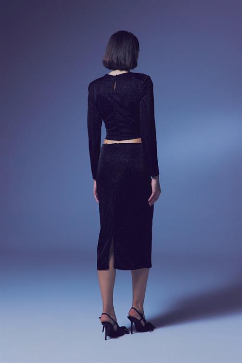 Wholesale Womens Black Lurex Midi Pencil Skirt