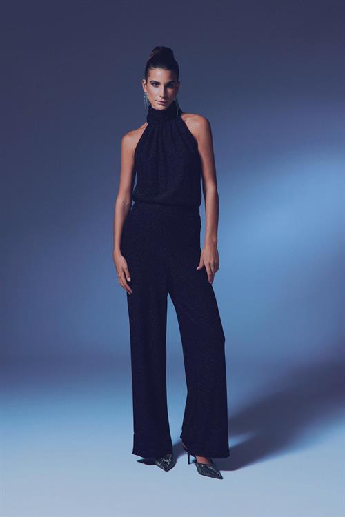 Wholesale Womens Black Lurex Wide-Leg Trousers