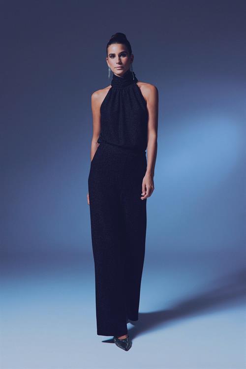 Wholesale Womens Black Lurex Wide-Leg Trousers