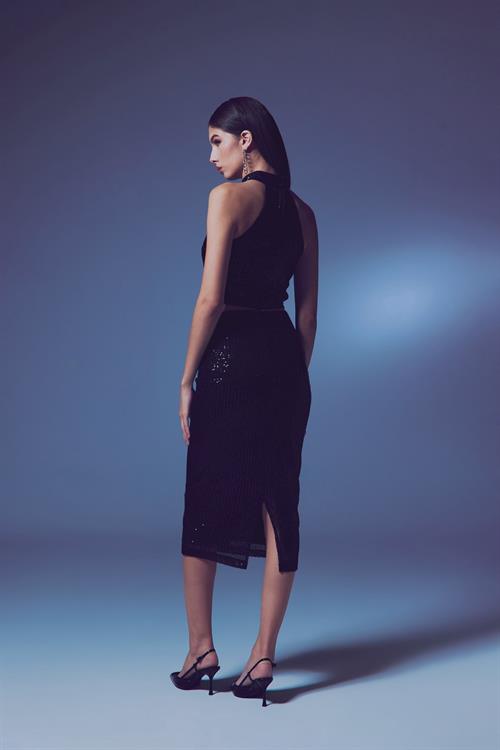 Wholesale Womens Black Midi-Length Sequined Pencil Skirt