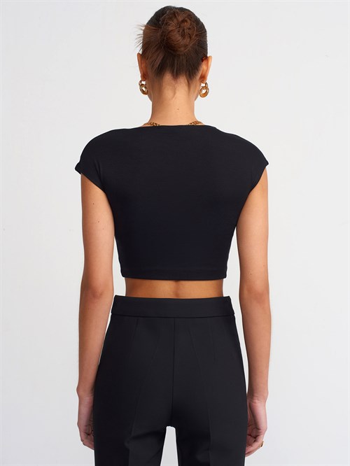 Wholesale Womens Black Modal Cotton Crop T-Shirt