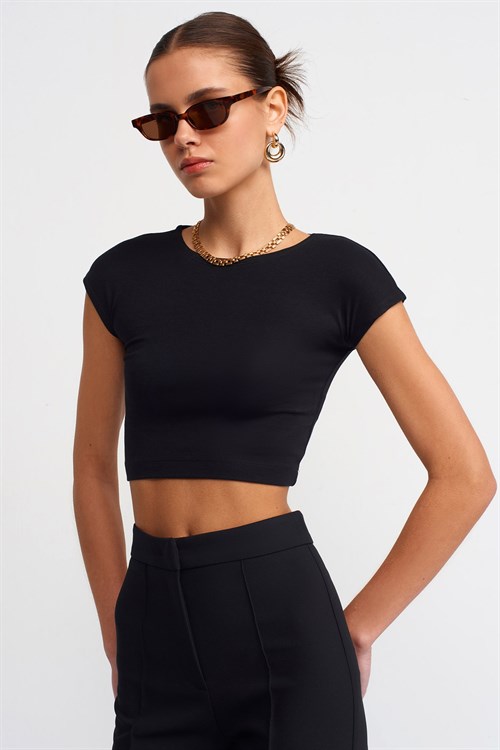 Wholesale Womens Black Modal Cotton Crop T-Shirt