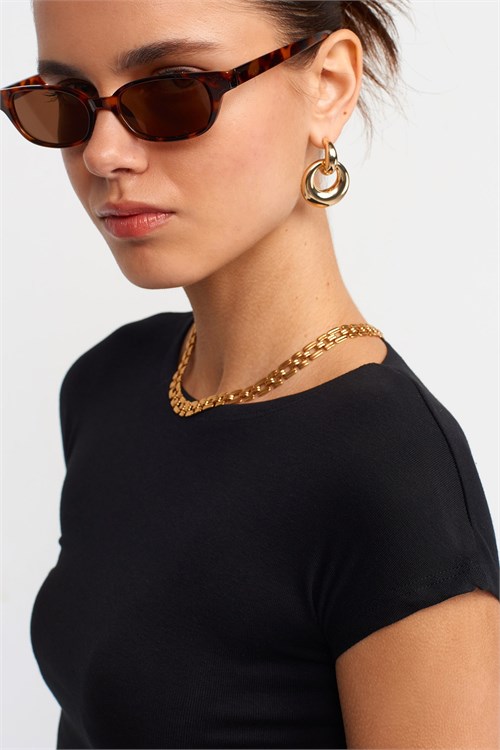 Wholesale Womens Black Modal-Cotton Cropped T-Shirt