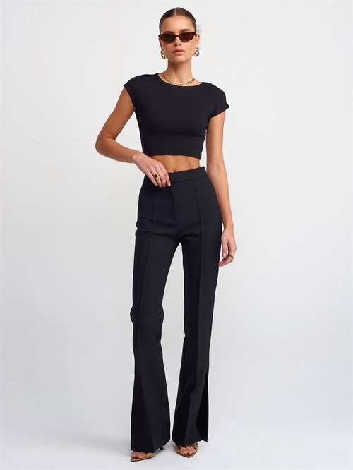 Wholesale Womens Black Modal Cotton Crop T-Shirt