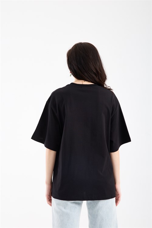 Wholesale Womens Black Oversized Printed T-Shirt