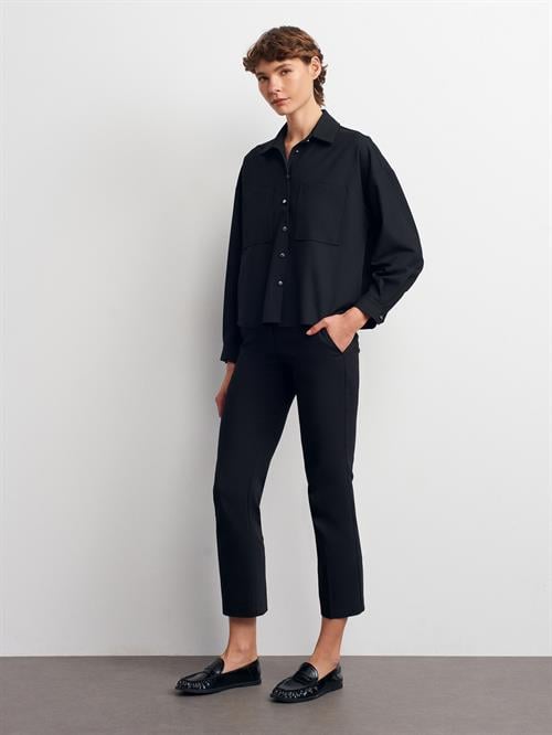 Wholesale Womens Black Oversized Shirt with Patch Pockets