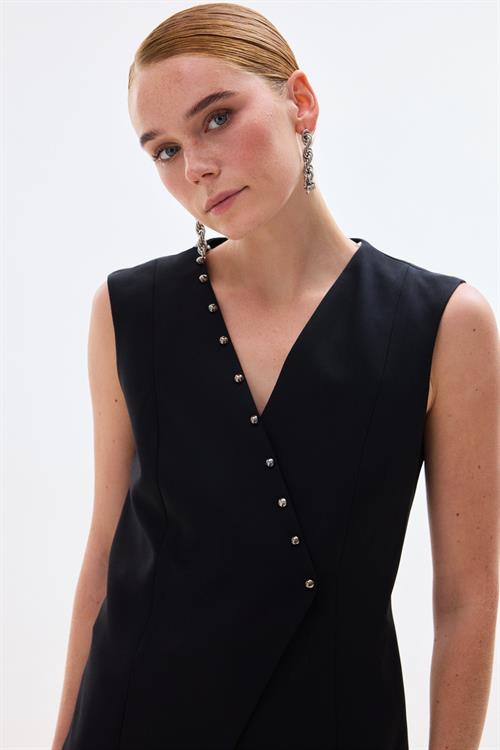 Wholesale Womens Black Pearl-Embellished Wrap Waistcoat