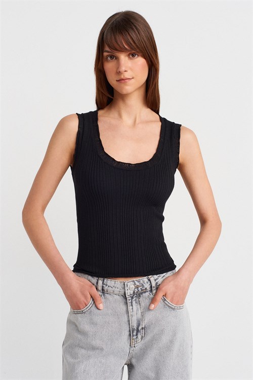 Wholesale Womens Black Ribbed Fine Textured Knit Blouse