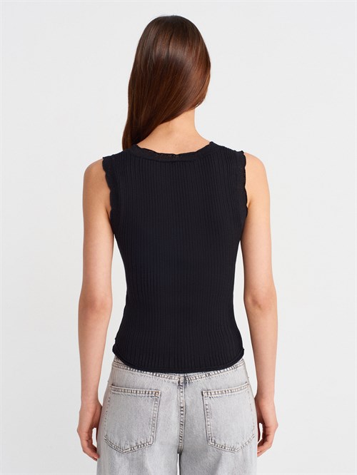 Wholesale Womens Black Ribbed Fine Textured Knit Blouse