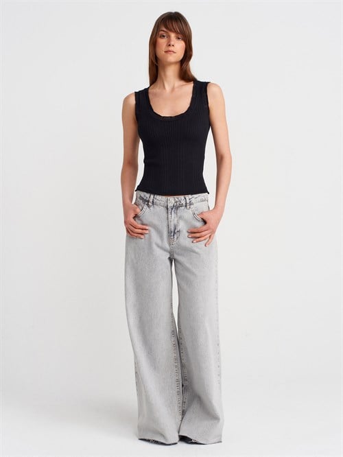 Wholesale Womens Black Ribbed Fine Textured Knit Blouse