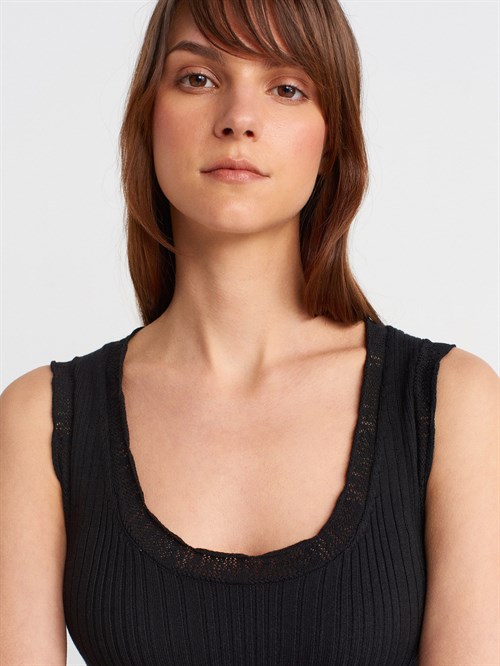 Wholesale Womens Black Ribbed Fine Textured Knit Blouse