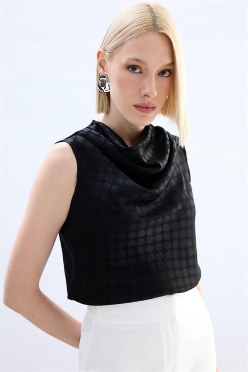 Wholesale Womens Black Satin Jacquard Sleeveless Blouse