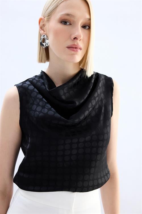 Wholesale Womens Black Satin Jacquard Sleeveless Blouse