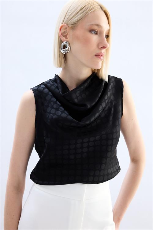 Wholesale Womens Black Satin Jacquard Sleeveless Blouse