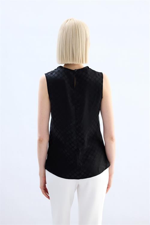 Wholesale Womens Black Satin Jacquard Sleeveless Blouse