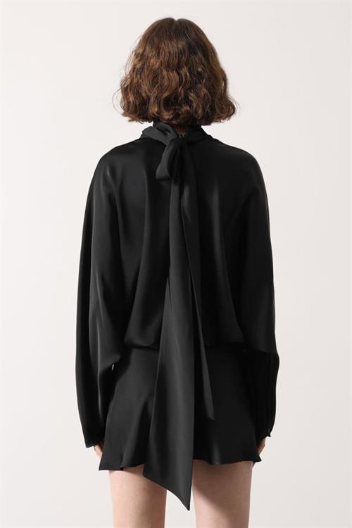 Wholesale Womens Black Satin Long-Sleeve Mini Dress