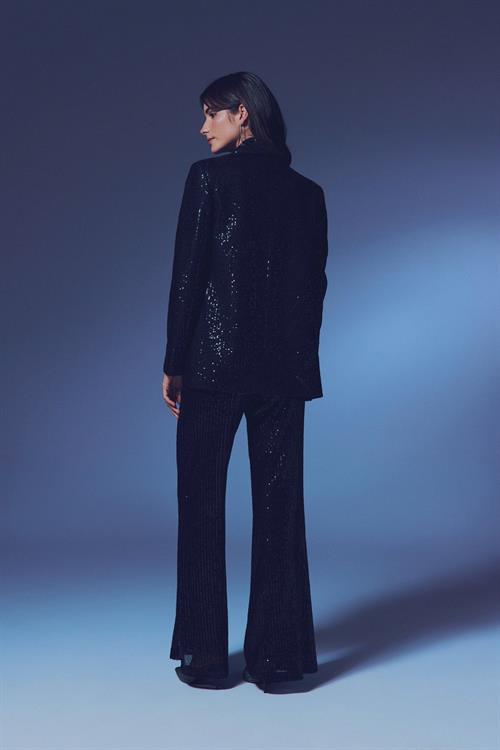 Wholesale Womens Black Sequined Loose-Fit Blazer