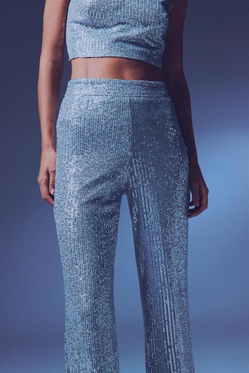 Wholesale Womens Silver Sequined Loose-Fit Trousers