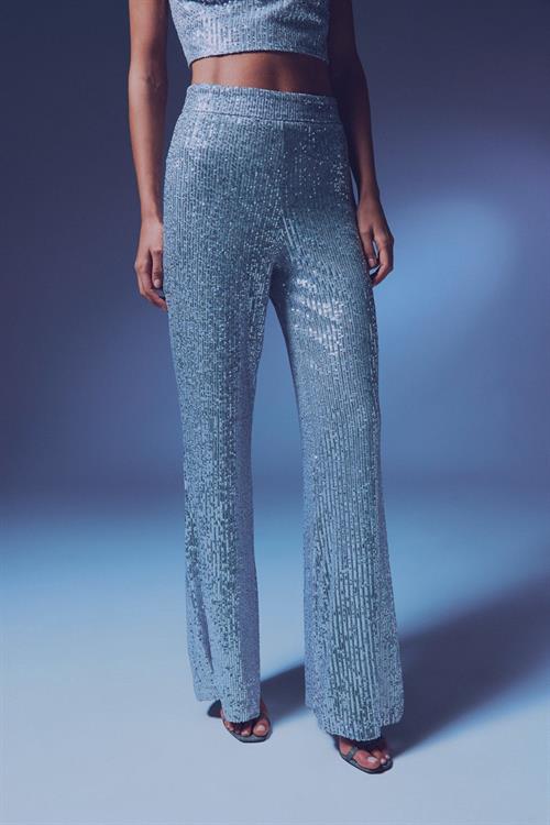 Wholesale Womens Silver Sequined Loose-Fit Trousers