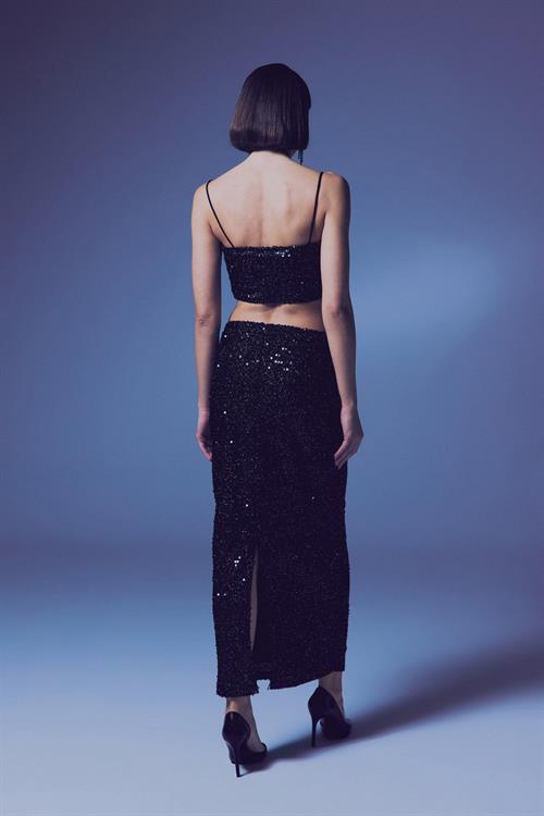 Wholesale Womens Black Sequined Strappy Crop Top