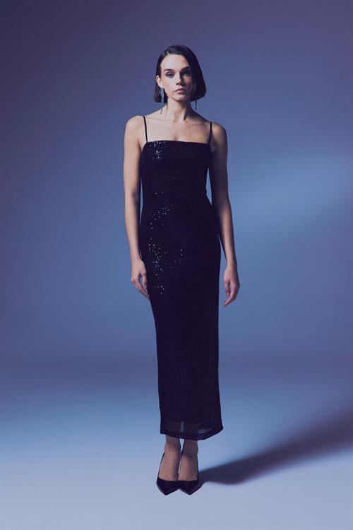 Wholesale Womens Black Sequined Strappy Party Dress