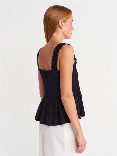 Wholesale Womens Black Shirred Strappy Blouse