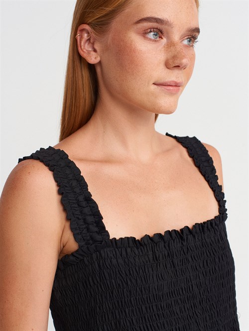 Wholesale Womens Black Shirred Strappy Blouse
