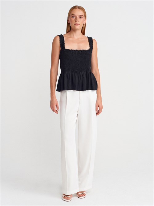 Wholesale Womens Black Shirred Strappy Blouse