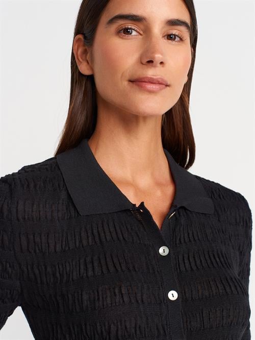 Wholesale Womens Black Short-Sleeve Button-Up Textured Fine Knit Cardigan