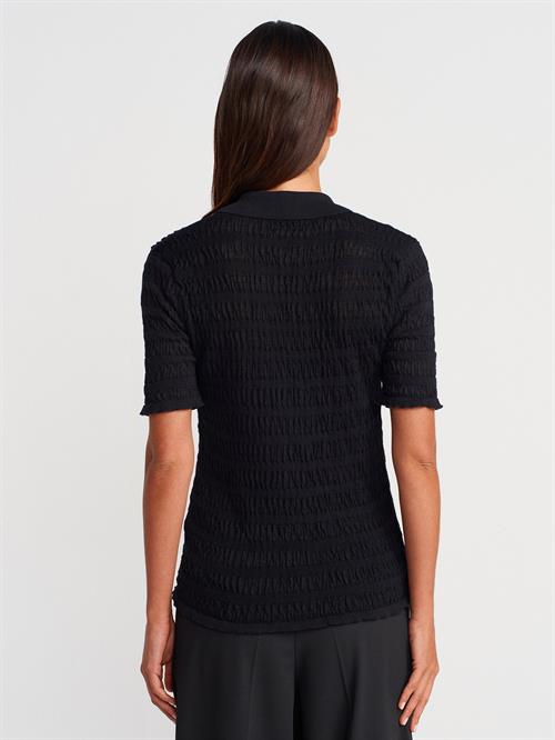 Wholesale Womens Black Short-Sleeve Button-Up Textured Fine Knit Cardigan