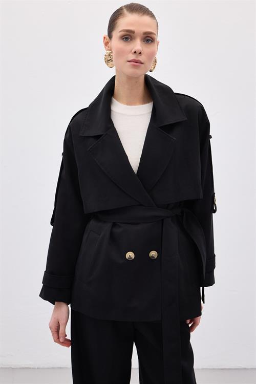 Wholesale Womens Black Short Trench Coat