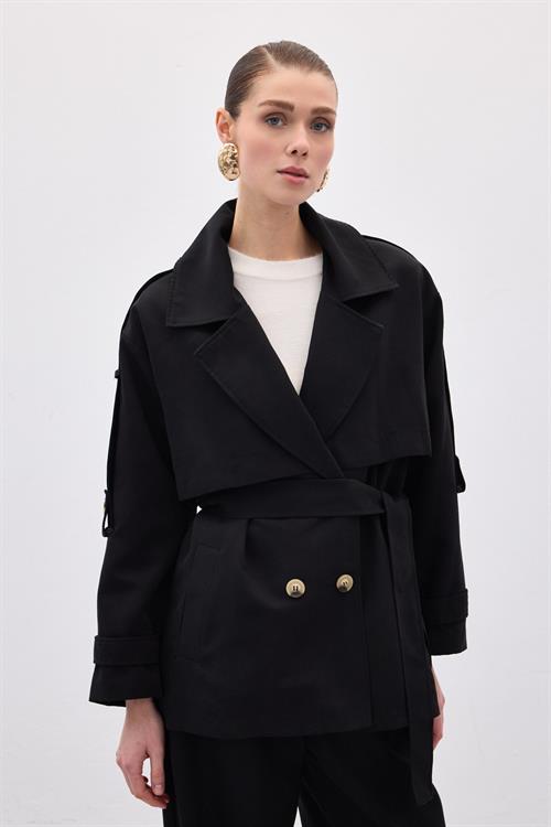 Wholesale Womens Black Short Trench Coat