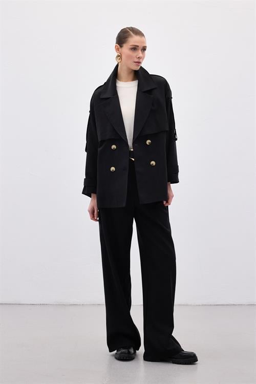 Wholesale Womens Black Short Trench Coat