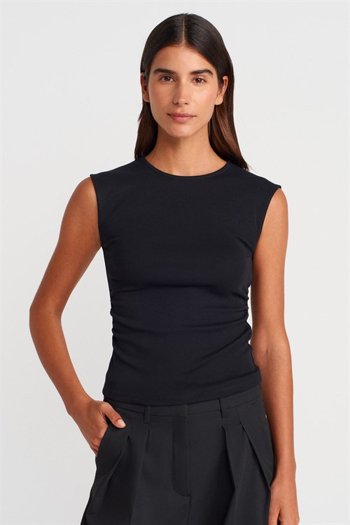 Wholesale Womens Black Side Gathered T-Shirt