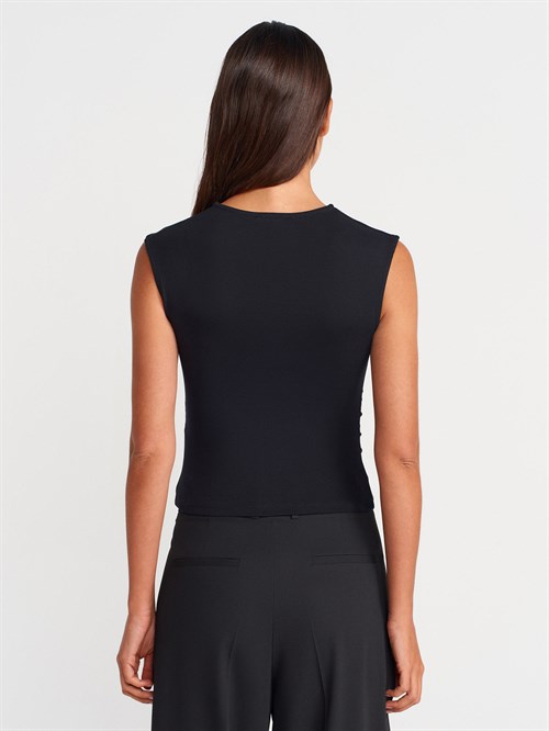 Wholesale Womens Black Side Gathered T-Shirt