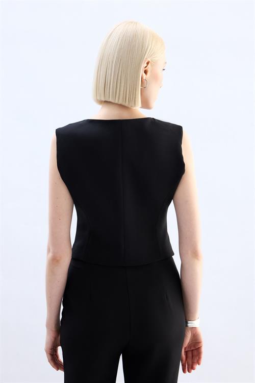 Wholesale Womens Black Single-Breasted Waistcoat