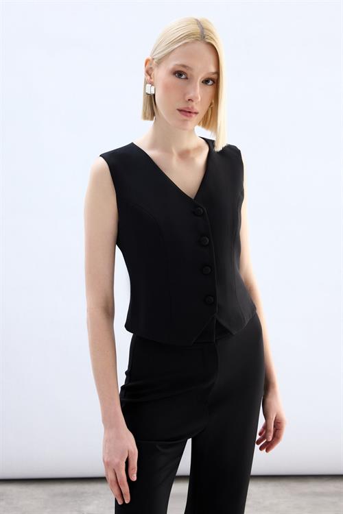 Wholesale Womens Black Single-Breasted Waistcoat