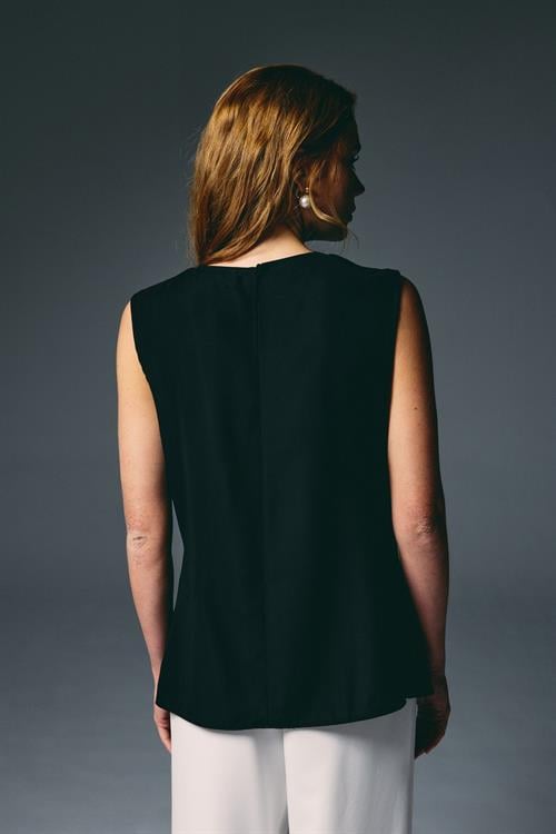 Wholesale Womens Black Sleeveless Blouse with Pearl Embellishment