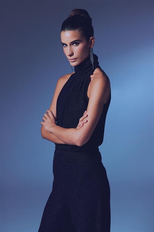 Wholesale Womens Black Sleeveless Mock-Neck Lurex Blouse