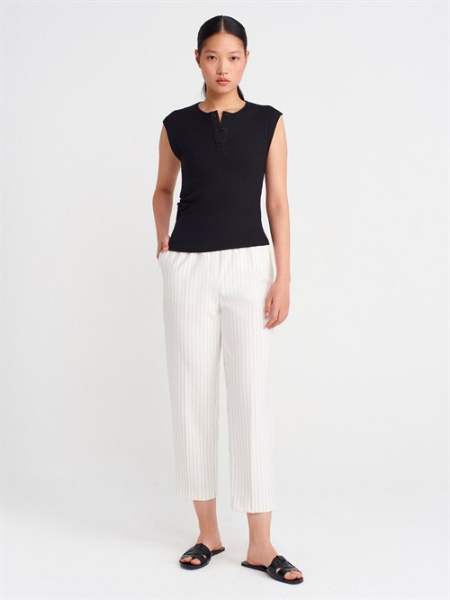 Wholesale Womens Black Sleeveless Top with Button-Up Half Placket