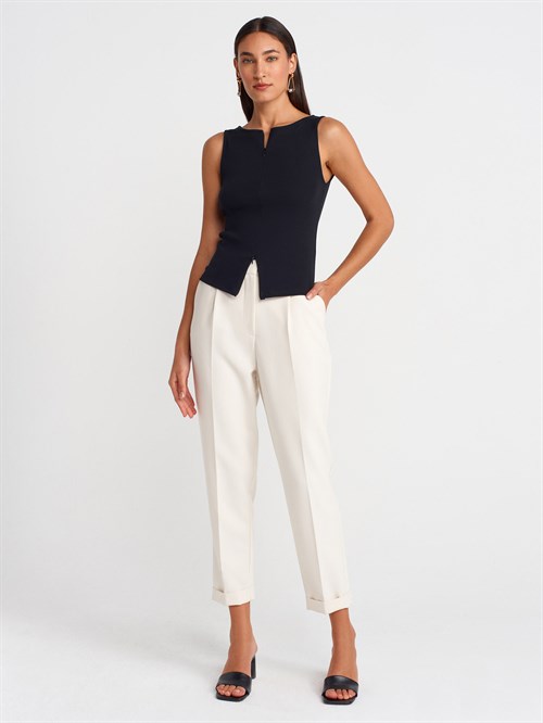 Wholesale Womens Black Sleeveless Top with Two-Way Zipper