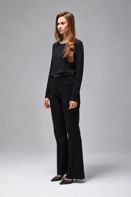 Wholesale Womens Black Soft-Textured Knit Sweater with Pearl-Embellished Collar