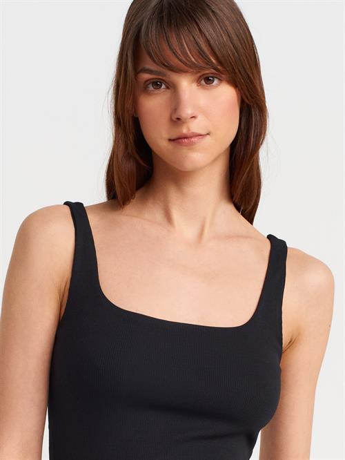 Wholesale Womens Black Square-Neck Tank Top with Open Back