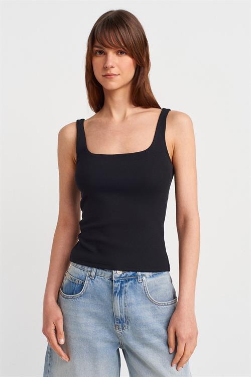 Wholesale Womens Black Square-Neck Tank Top with Open Back