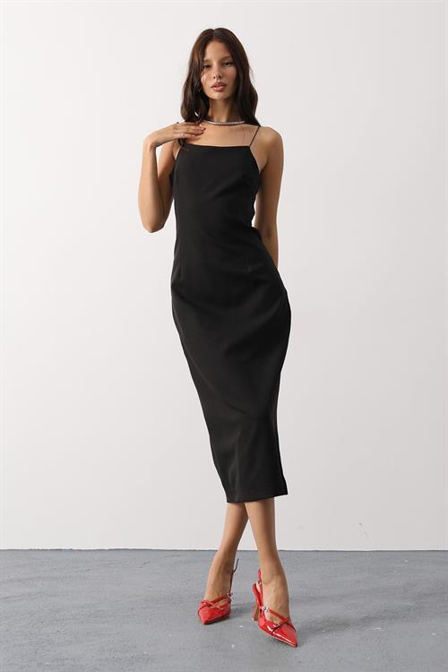 Wholesale Womens Black Strappy Midi Dress