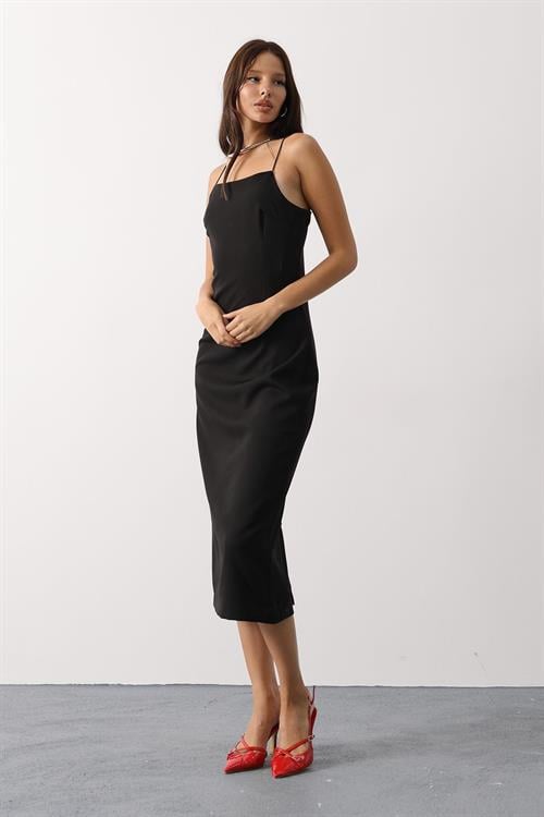 Wholesale Womens Black Strappy Midi Dress