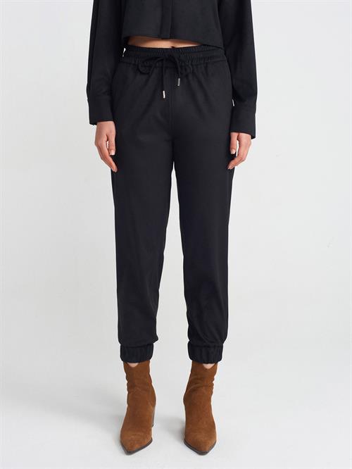 Wholesale Womens Black Suede Jogger Pants