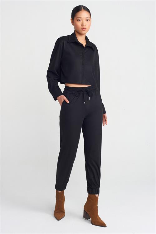 Wholesale Womens Black Suede Jogger Pants