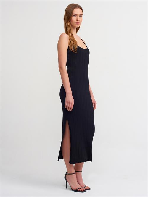 Wholesale Womens Black Thin Strap Knit Dress with Side Slit
