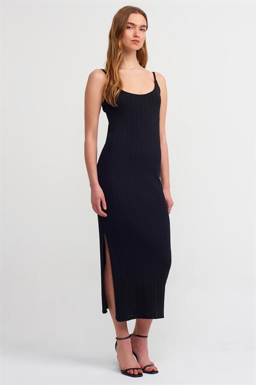 Wholesale Womens Black Thin Strap Knit Dress with Side Slit